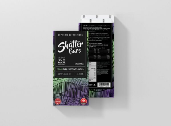 Euphoria Extractions – Shatter Bars – Vegan Dark Chocolate (Sugar Free) – Indica – 250mg THC | Online Dispensary Canada Shop