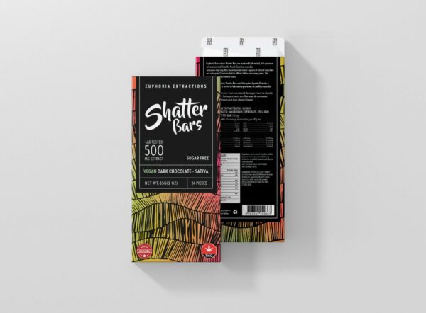 Euphoria Extractions – Shatter Bars – Vegan Dark Chocolate (Sugar Free) – Sativa – 500mg THC | Online Dispensary Canada Shop